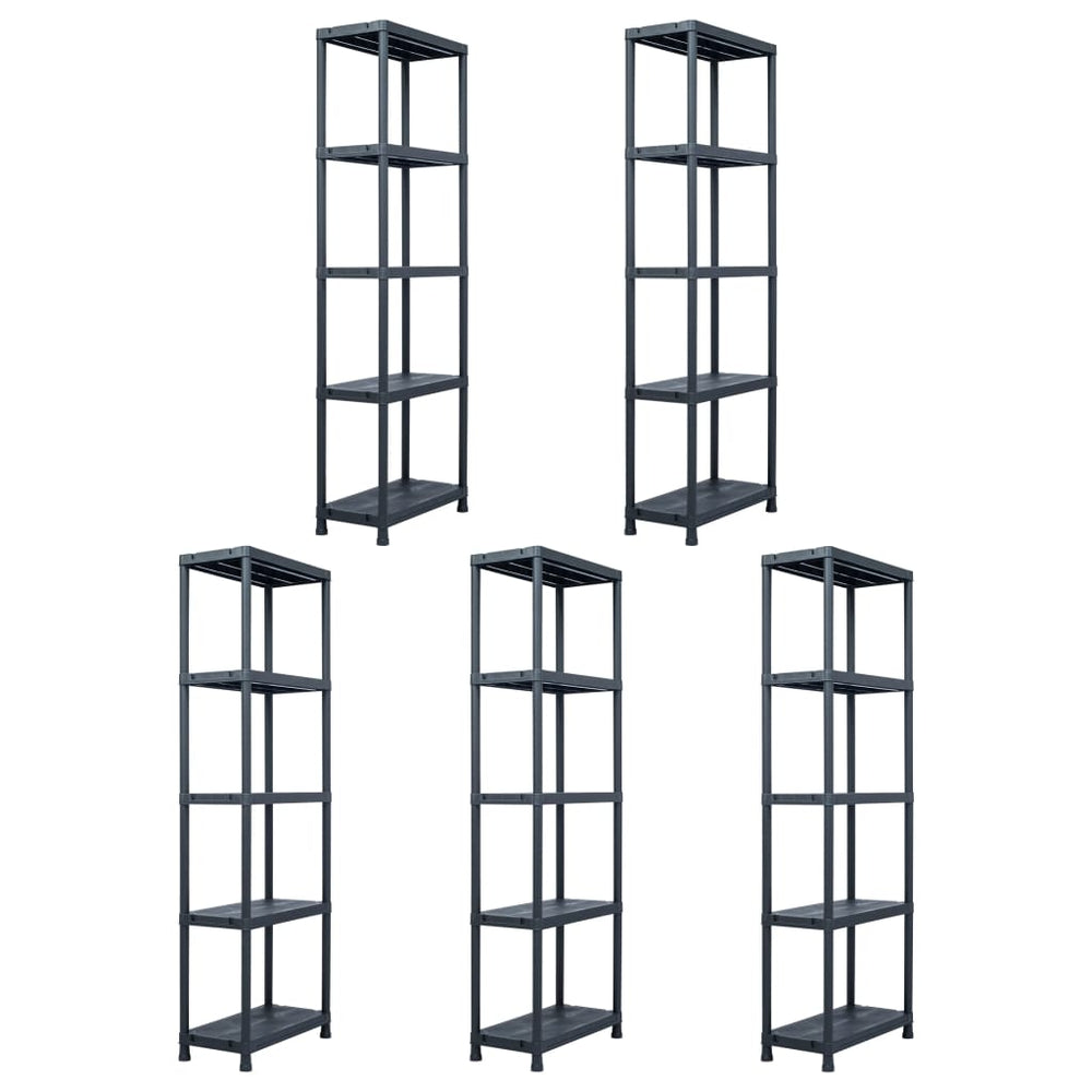 Lagerregale 5 Stk. Schwarz 125 kg 60 x 30 x 180 cm Kunststoff