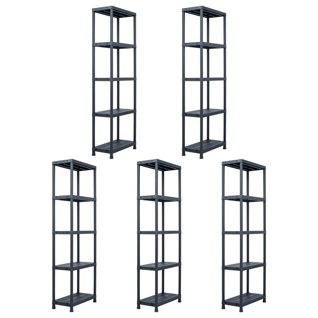 Lagerregale 5 Stk. Schwarz 125 kg 60 x 30 x 180 cm Kunststoff