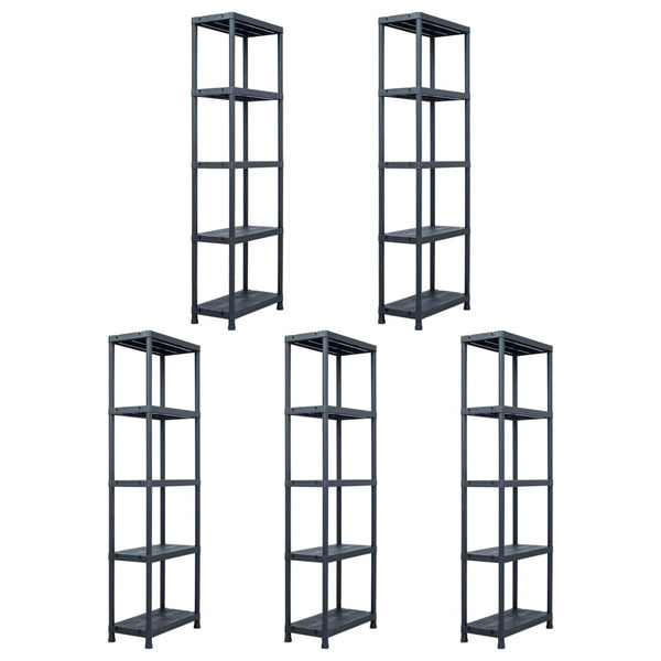 Lagerregale 5 Stk. Schwarz 125 kg 60 x 30 x 180 cm Kunststoff