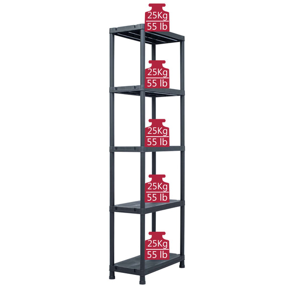 Lagerregale 5 Stk. Schwarz 125 kg 60 x 30 x 180 cm Kunststoff