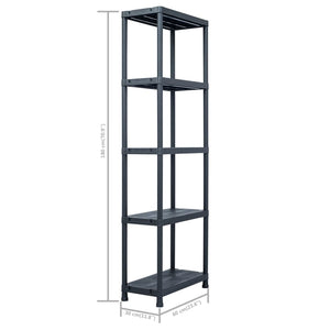 Lagerregale 5 Stk. Schwarz 125 kg 60 x 30 x 180 cm Kunststoff