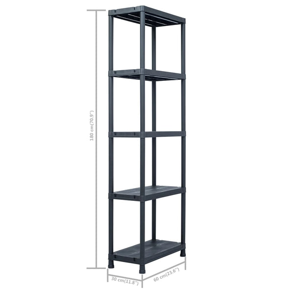 Lagerregale 5 Stk. Schwarz 125 kg 60 x 30 x 180 cm Kunststoff