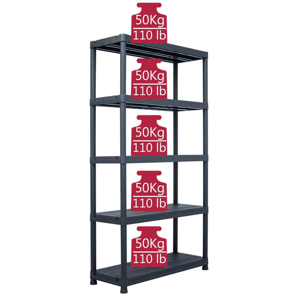 Lagerregale 2 Stk. Schwarz 250 kg 80 x 40 x 180 cm Kunststoff