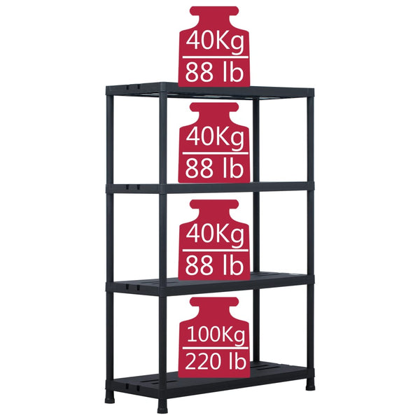 Lagerregale 2 Stk. Schwarz 220 kg 90 x 40 x 138 cm Kunststoff