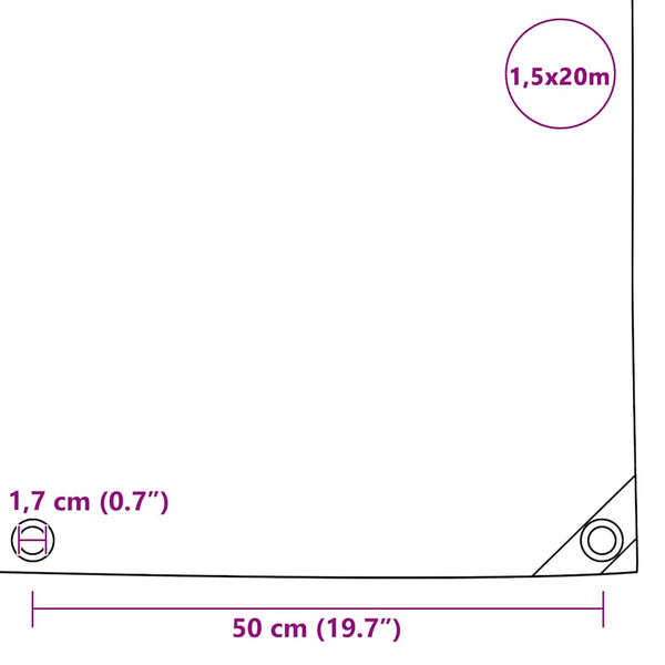 vidaXL Bâche de protection 650 g/m² 1,5 x 20 m Gris