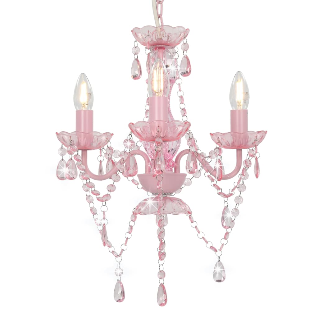 vidaXL Chandelier with Beads Pink Round 3×E14