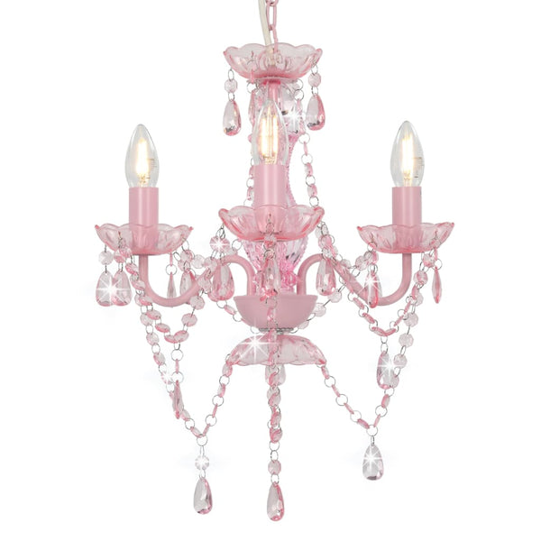 vidaXL Chandelier with Beads Pink Round 3×E14