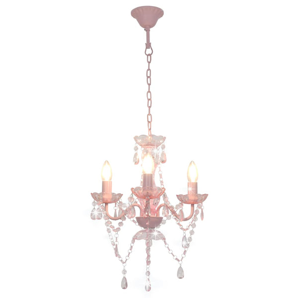 vidaXL Chandelier with Beads Pink Round 3×E14