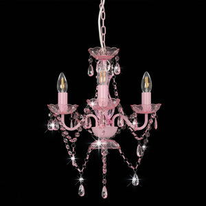 vidaXL Chandelier with Beads Pink Round 3×E14