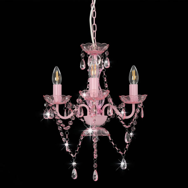 vidaXL Chandelier with Beads Pink Round 3×E14