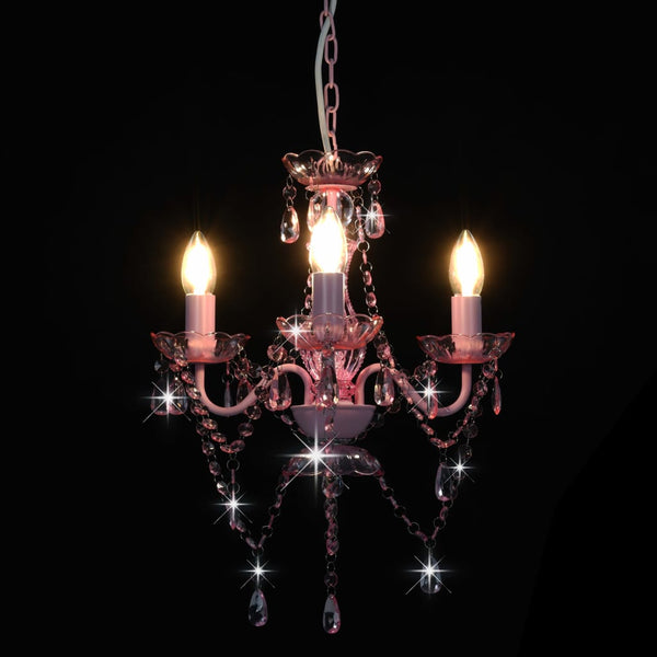 vidaXL Chandelier with Beads Pink Round 3×E14
