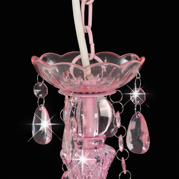 vidaXL Chandelier with Beads Pink Round 3×E14