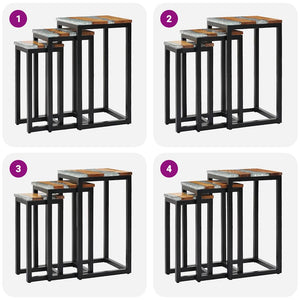 Satztische 3 Stk. Massivholz Teak und Polyresin