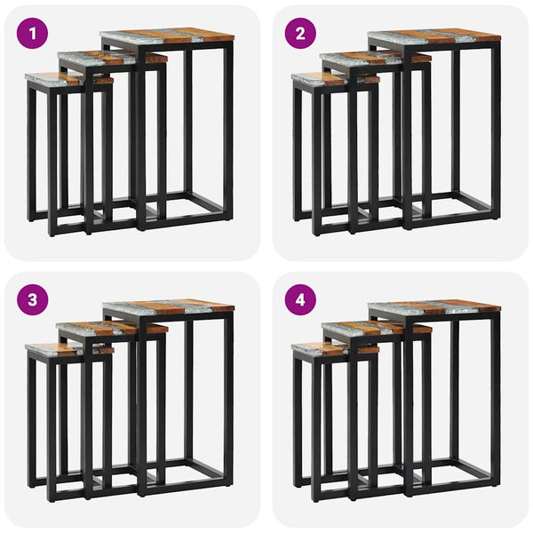 Satztische 3 Stk. Massivholz Teak und Polyresin