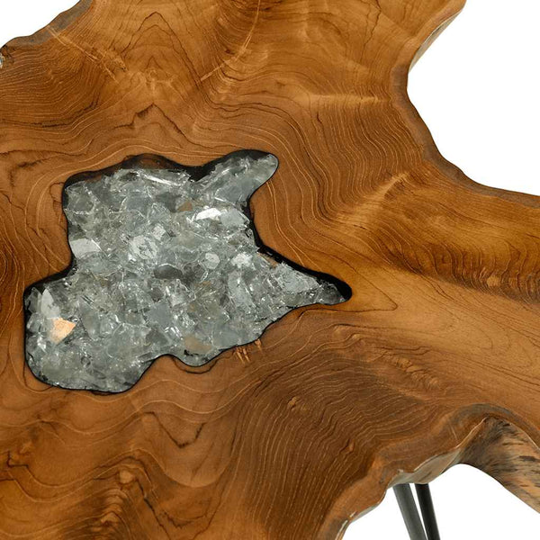 Couchtisch 70 x 45 cm Massivholz Teak und Polyresin