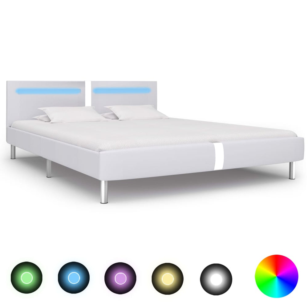vidaXL Cadre de lit avec LED Blanc Similicuir 180×200 cm