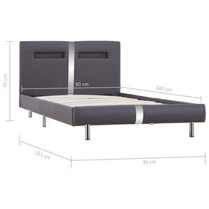 vidaXL Cadre de lit avec LED Gris Similicuir 90x200 cm