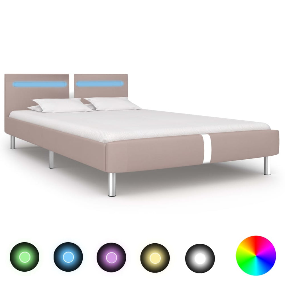 vidaXL Cadre de lit avec LED cappuccino-marron similicuir 120x200 cm