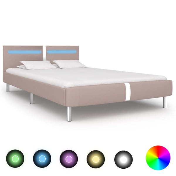 Bettgestell mit LED Cappuccino-Braun Kunstleder 120x200 cm