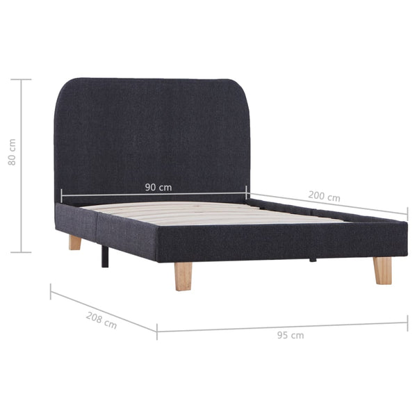 vidaXL Cadre de lit Gris foncé Tissu 90x200 cm