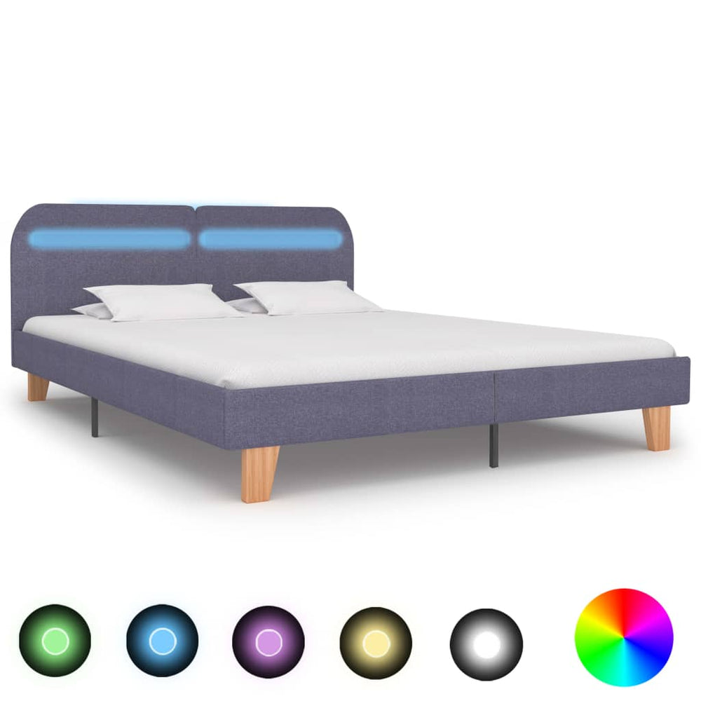 vidaXL Cadre de lit avec LED Gris clair Tissu 160x200 cm