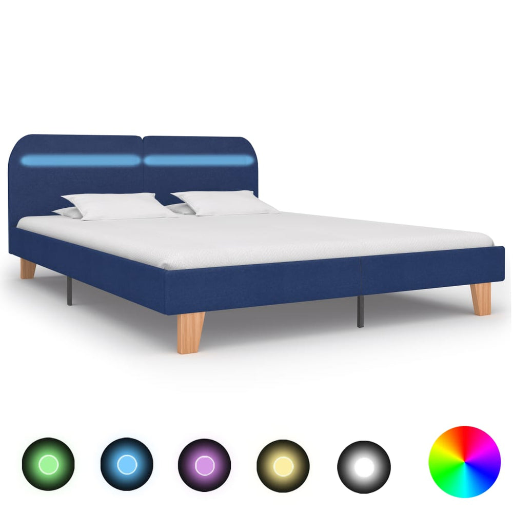 vidaXL Cadre de lit avec LED bleu tissu 180x200 cm