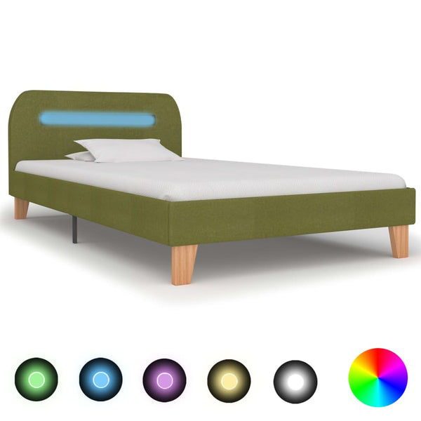 vidaXL Cadre de lit avec LED Vert Tissu 90x200 cm