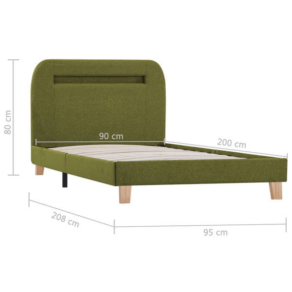 vidaXL Cadre de lit avec LED Vert Tissu 90x200 cm