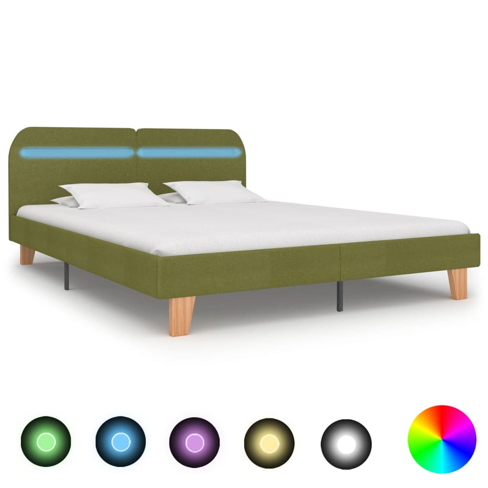 vidaXL Cadre de lit avec LED Vert Tissu 160x200 cm