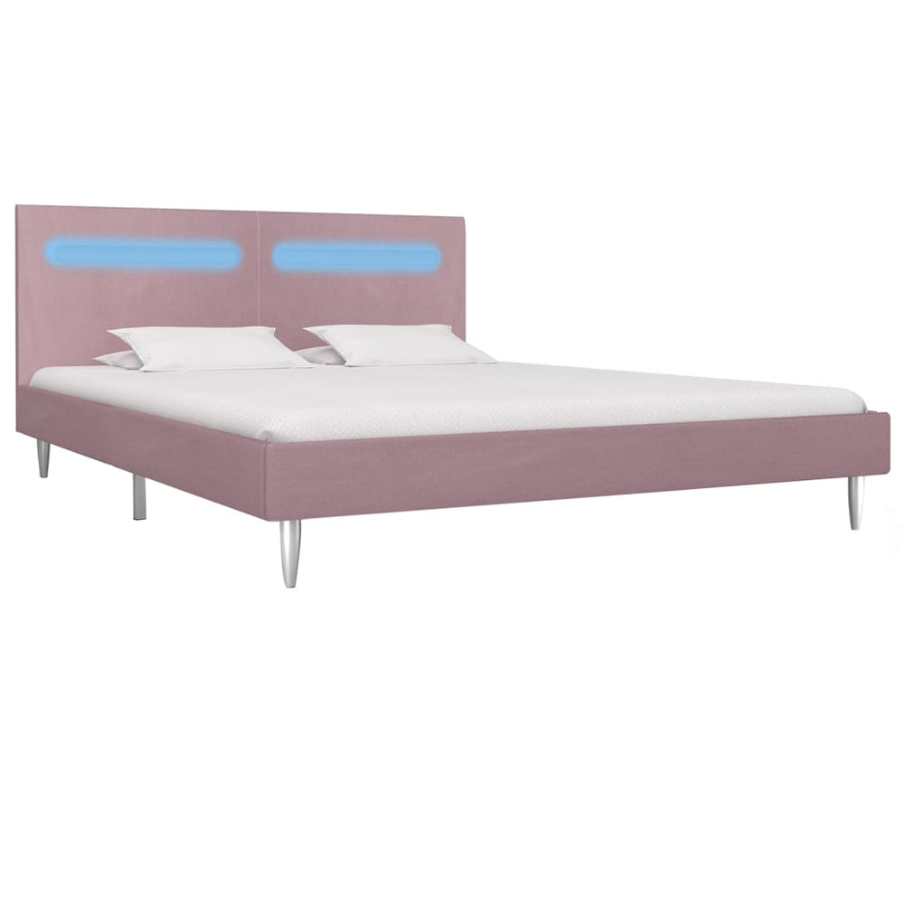 Bettgestell mit LED Rosa Stoff 180 x 200 cm