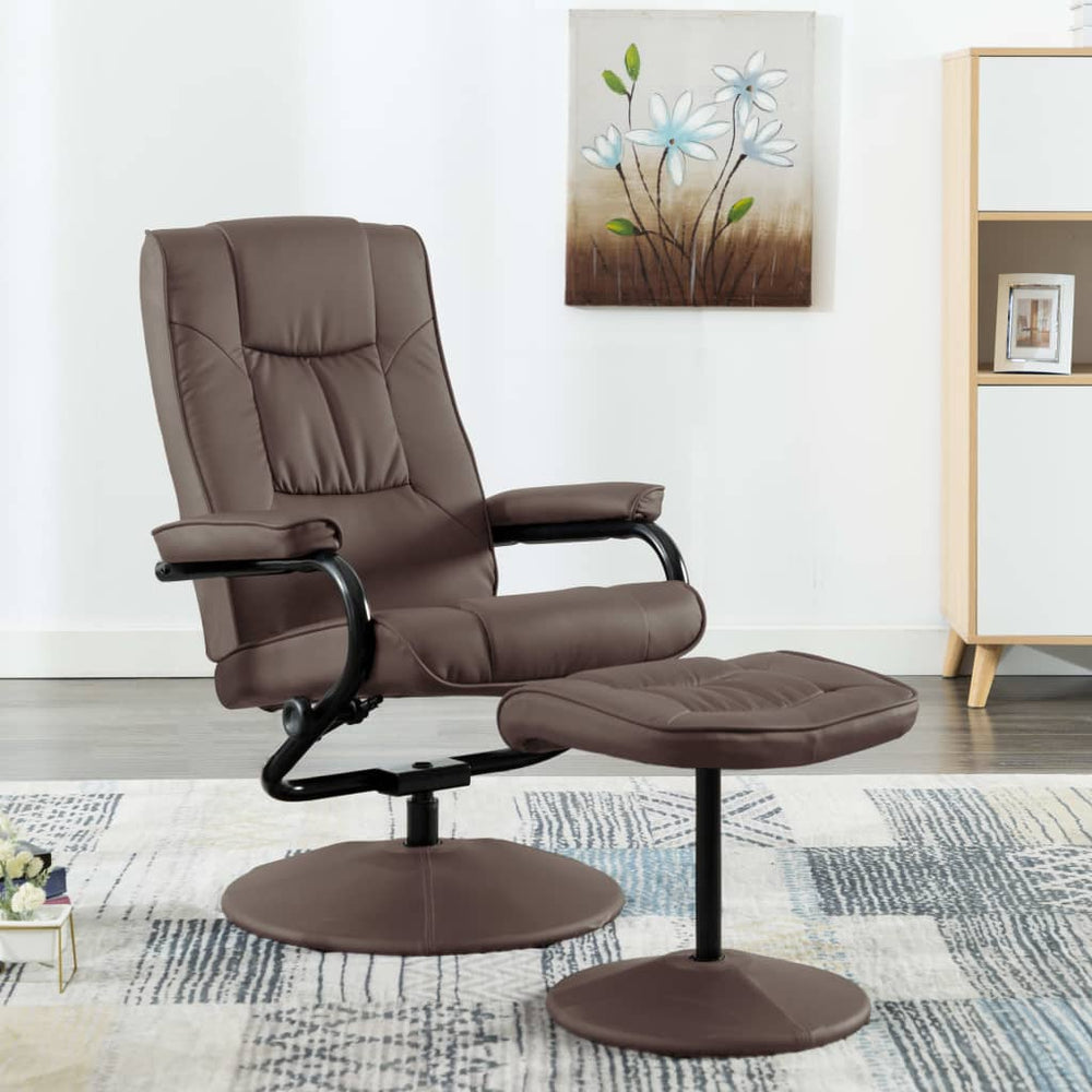 vidaXL TV Armchair with Footstool Brown Faux Leather