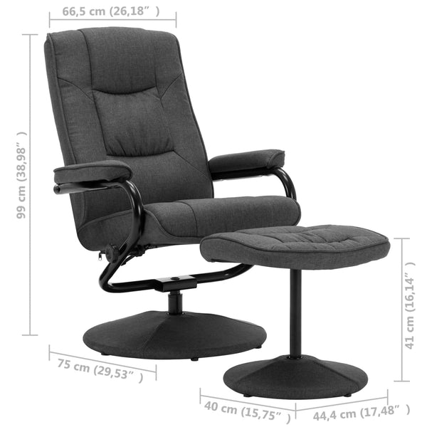 vidaXL Fauteuil relax avec repose-pieds Gris foncé Tissu