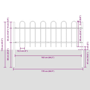Gartenzaun BOXTEL mit Bügelaufsatz Stahl 181 x 60 cm Schwarz