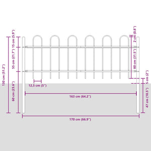 Gartenzaun BOXTEL mit Bügelaufsatz Stahl 181 x 80 cm Schwarz