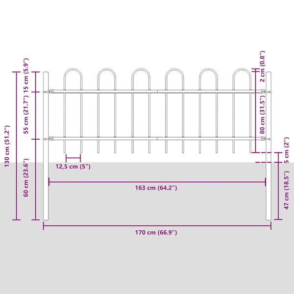 Gartenzaun BOXTEL mit Bügelaufsatz Stahl 181 x 80 cm Schwarz