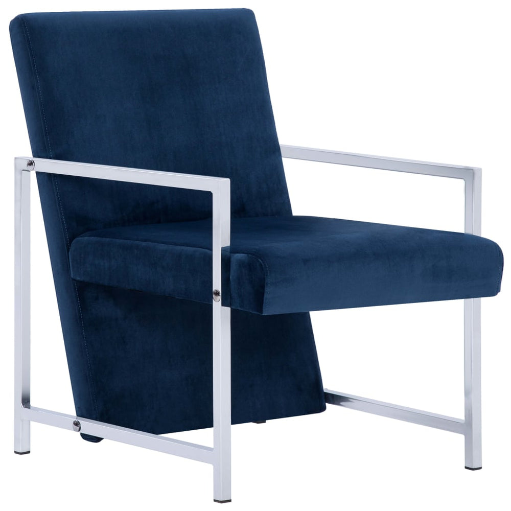 vidaXL Armchair with Chrome Feet Blue Velvet