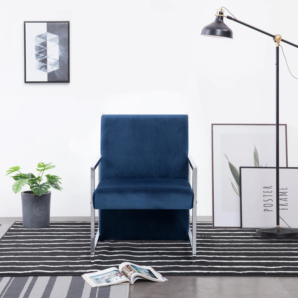 vidaXL Armchair with Chrome Feet Blue Velvet