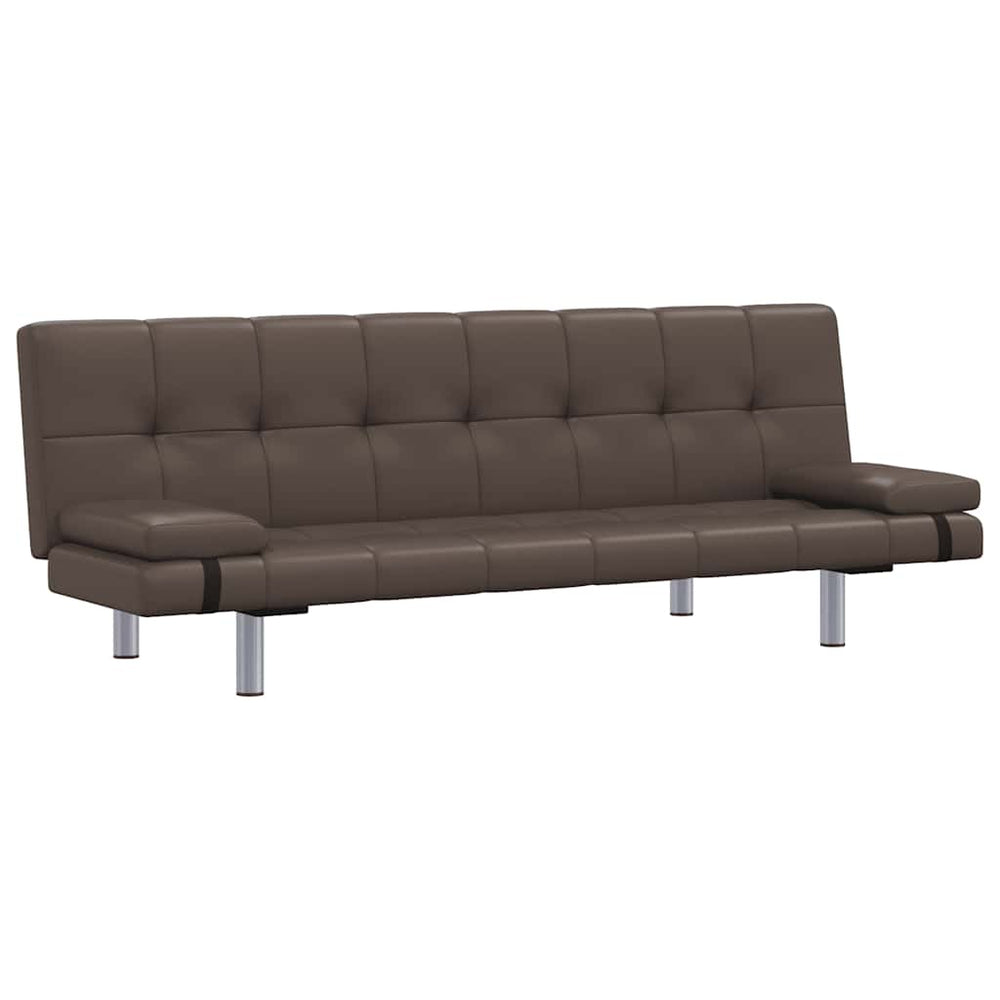 Schlafsofa mit 2 Kissen Kunstleder Ausziehbar Braun