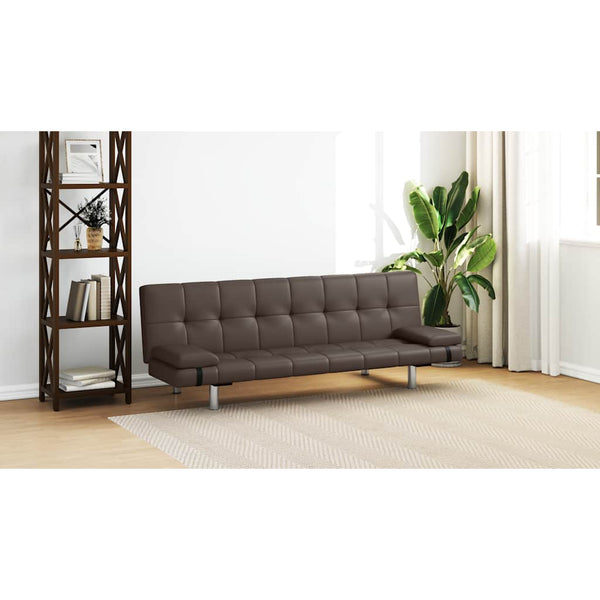 Schlafsofa mit 2 Kissen Kunstleder Ausziehbar Braun