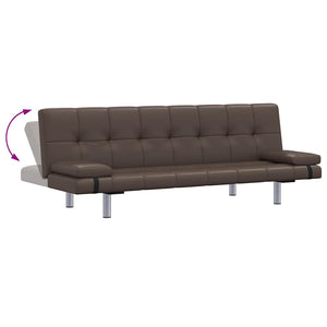 Schlafsofa mit 2 Kissen Kunstleder Ausziehbar Braun