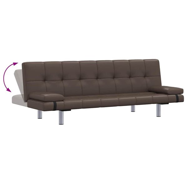 Schlafsofa mit 2 Kissen Kunstleder Ausziehbar Braun