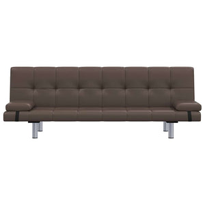 Schlafsofa mit 2 Kissen Kunstleder Ausziehbar Braun