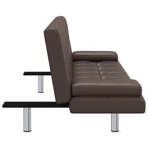 Schlafsofa mit 2 Kissen Kunstleder Ausziehbar Braun