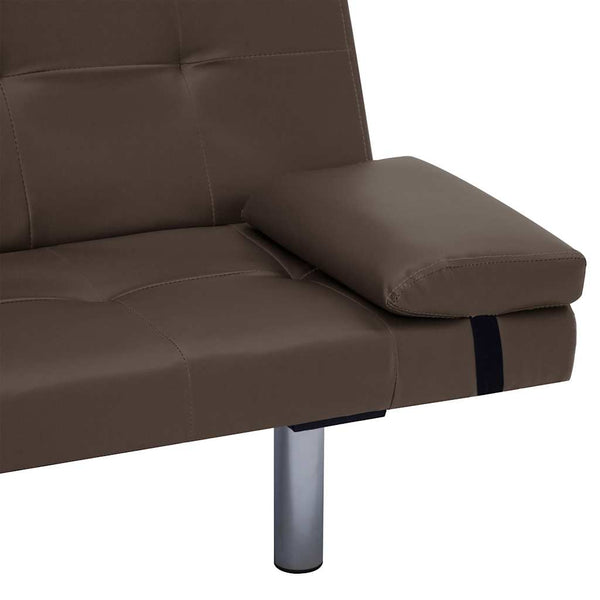Schlafsofa mit 2 Kissen Kunstleder Ausziehbar Braun
