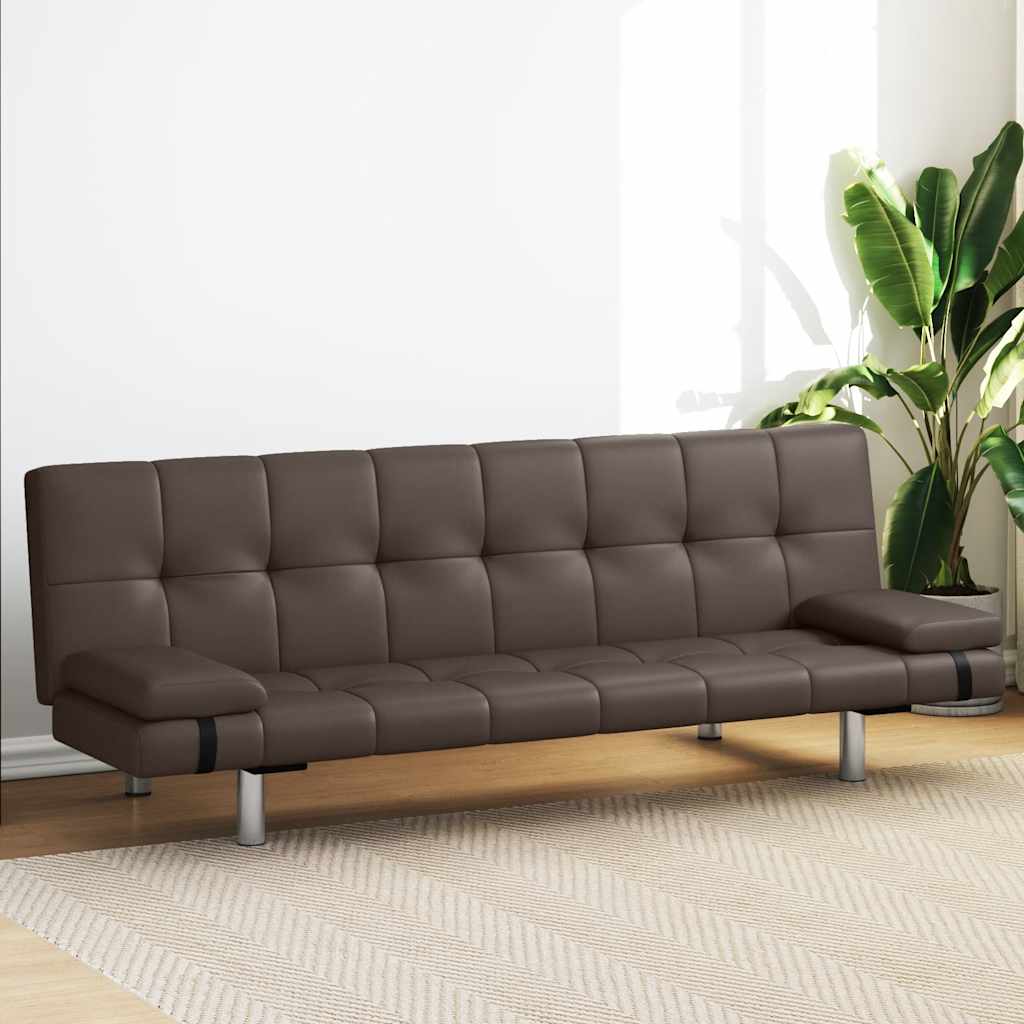 Schlafsofa mit 2 Kissen Kunstleder Ausziehbar Braun