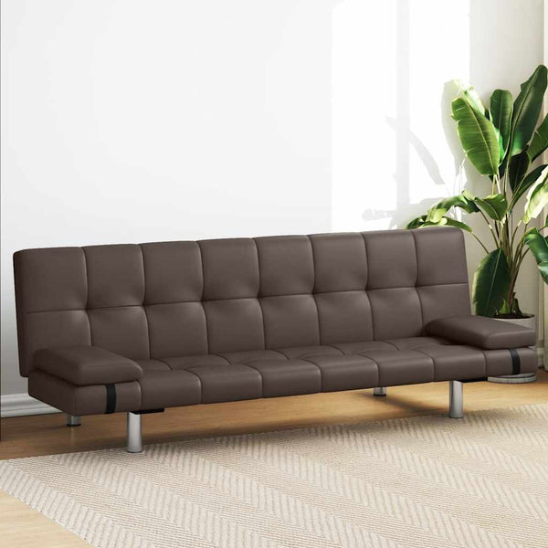 Schlafsofa mit 2 Kissen Kunstleder Ausziehbar Braun