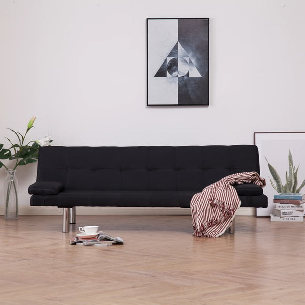 Schlafsofa mit zwei Kissen Schwarz Polyester