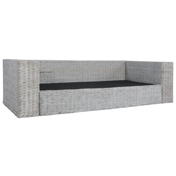 3-Sitzer-Sofa mit Kissen Grau Natürliches Rattan