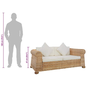 2-Sitzer-Sofa mit Kissen Natur Rattan