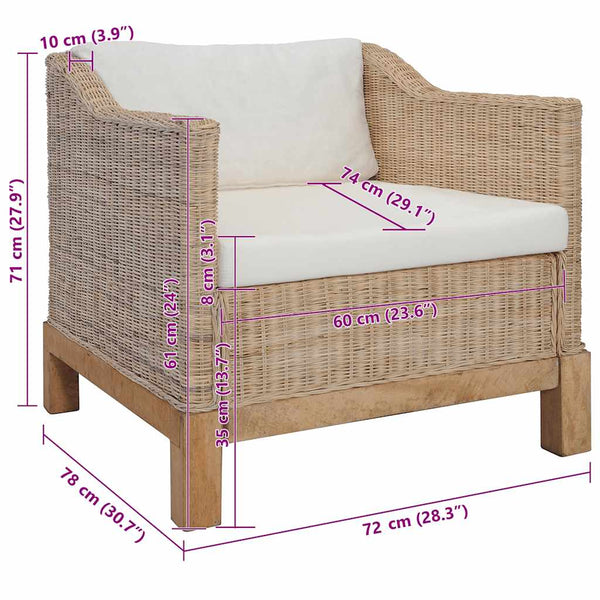 Sessel mit Auflagen Natur Rattan